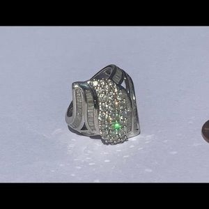 Genuine diamond cocktail ring, 2 carat Rhodium over Sterling silver size 8